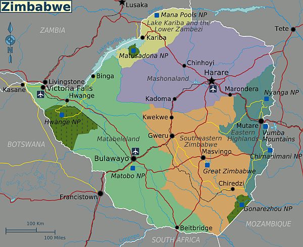 karte simbabwe regionen